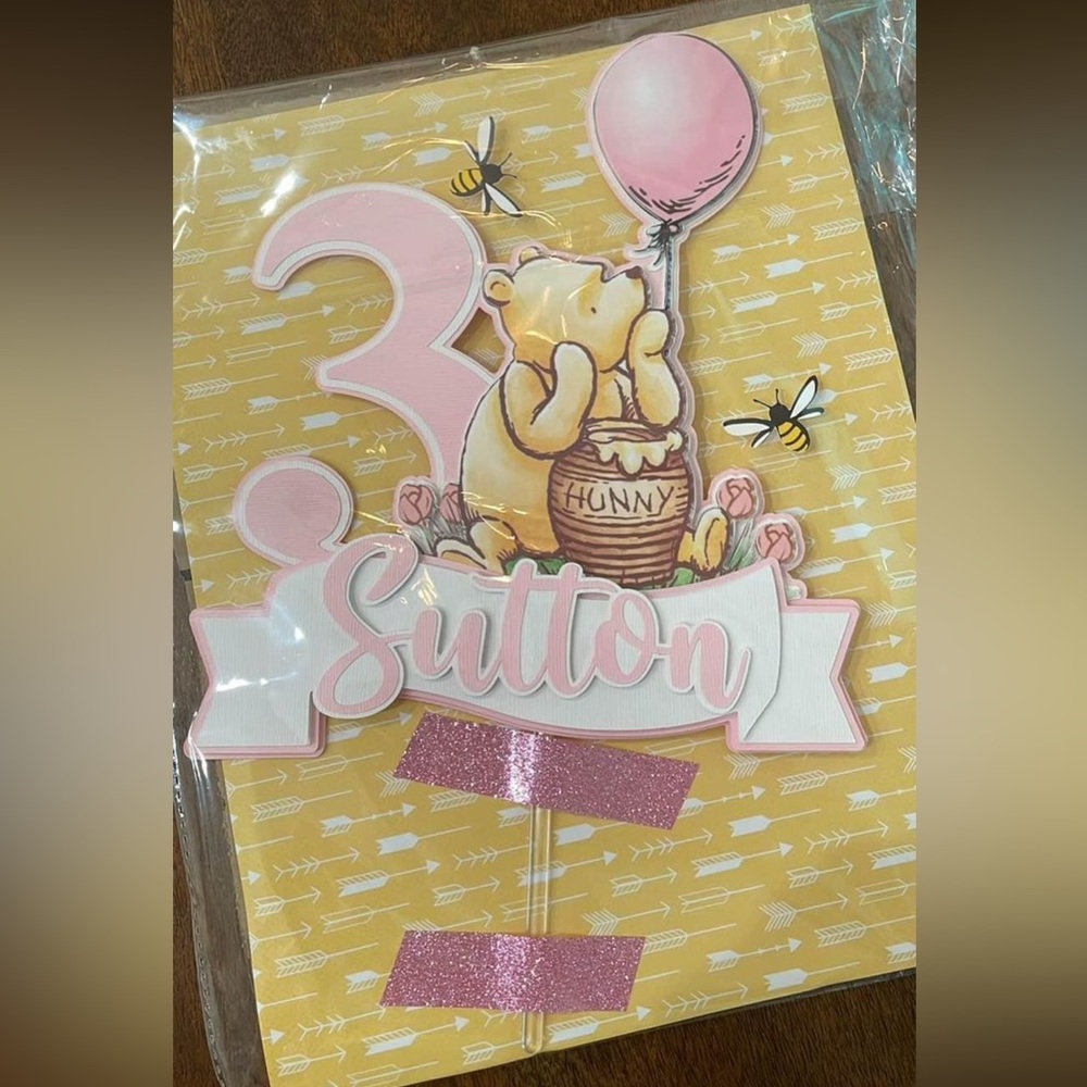 “Sutton” Winnie the Pooh “3” Cake Topper